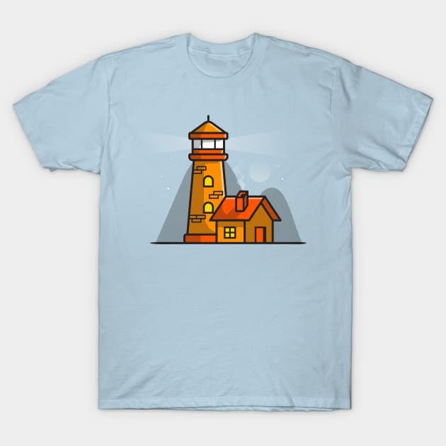 Lighthouse With House Cartoon T-Shirt by Catalyst Labs